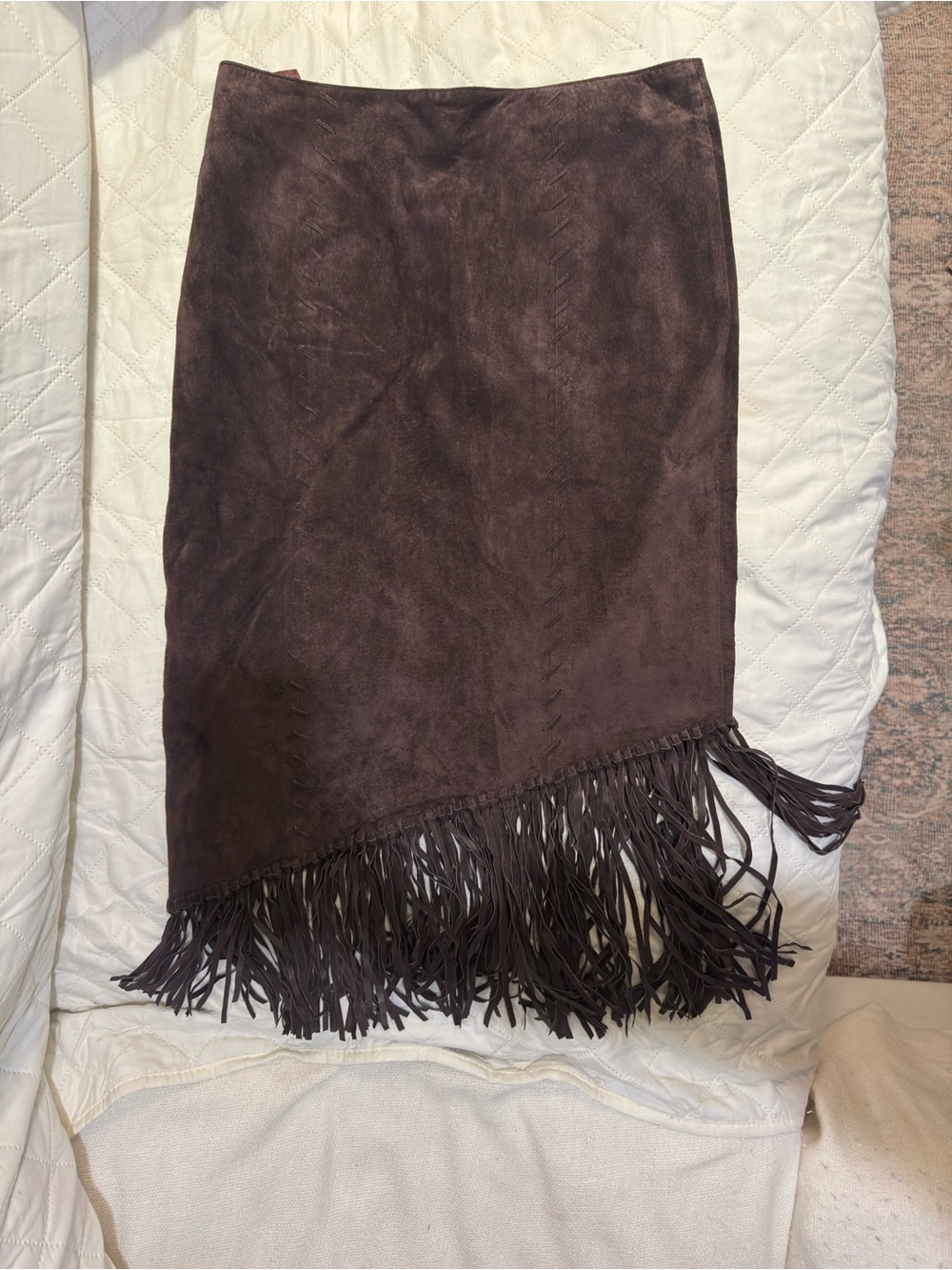 Cambridge Dry Goods Dark Brown Suede Fringe Skirt